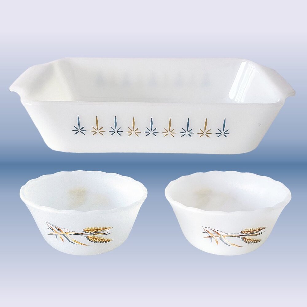 MCM Vintage Fire King Milk Glass Anchor Hocking Loaf & Custard Dish -  CIRCA 60s